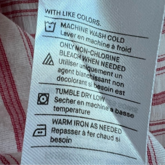 VINCE | Variegated Red Striped Long Sleeve Pullover Top | Cotton V-neck | Medium - Picture 12 of 14